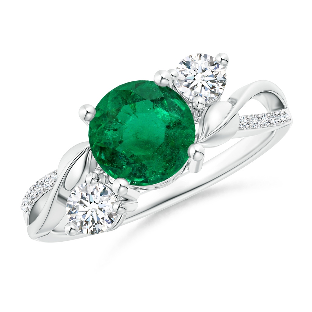 8.92x8.80mm AAA GIA Certified Round Emerald Twisted Vine Ring with Diamonds in 18K White Gold