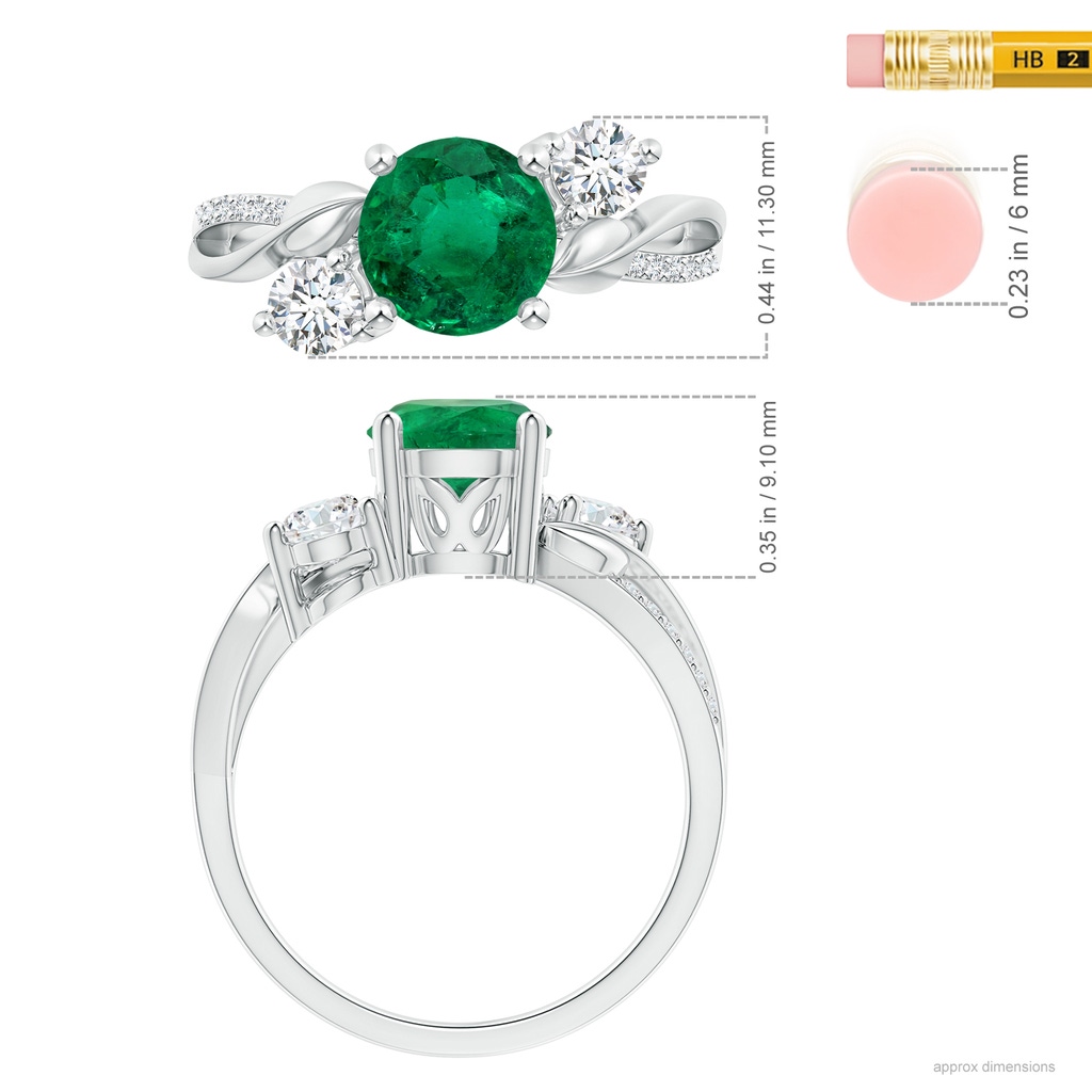 8.92x8.80mm AAA GIA Certified Round Emerald Twisted Vine Ring with Diamonds in 18K White Gold Ruler