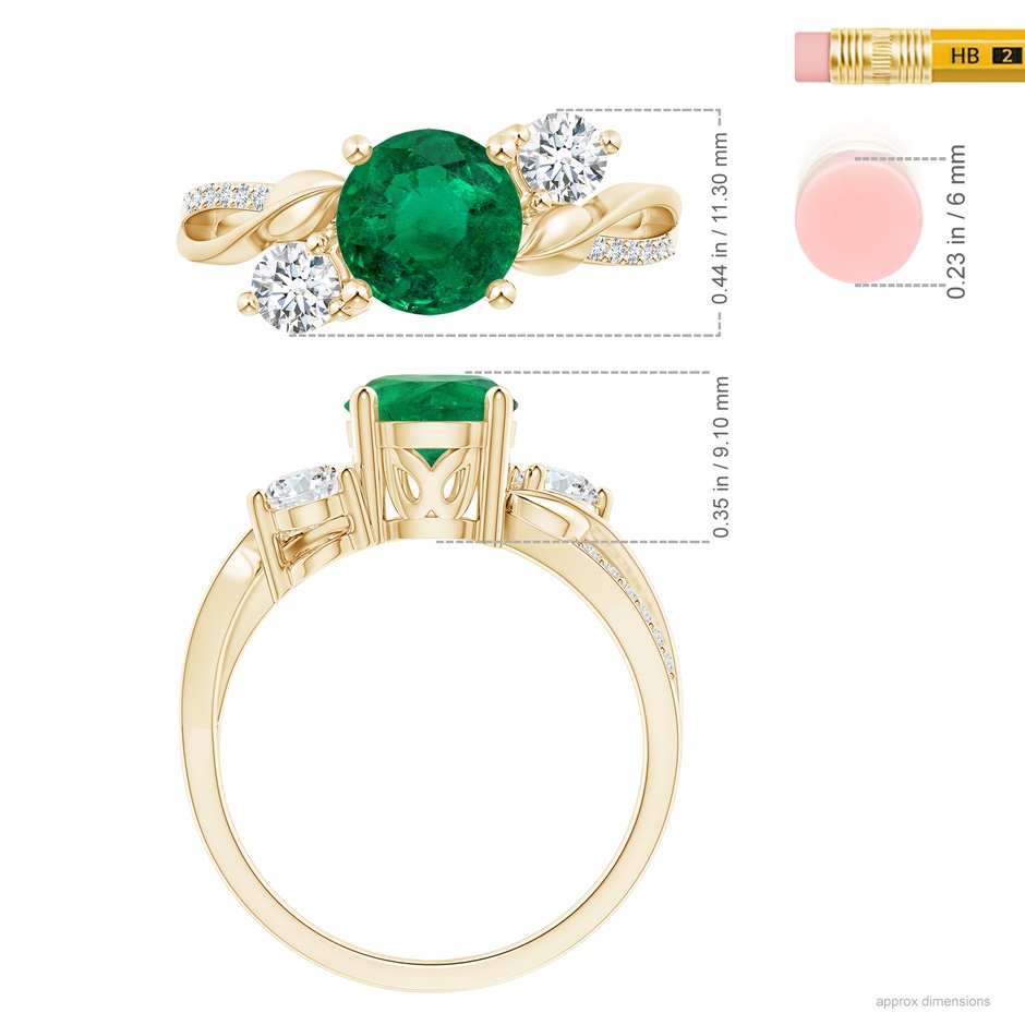 8.92x8.80mm AAA GIA Certified Round Emerald Twisted Vine Ring with Diamonds in Yellow Gold ruler