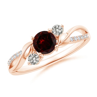 5mm A Garnet and Diamond Twisted Vine Ring in Rose Gold