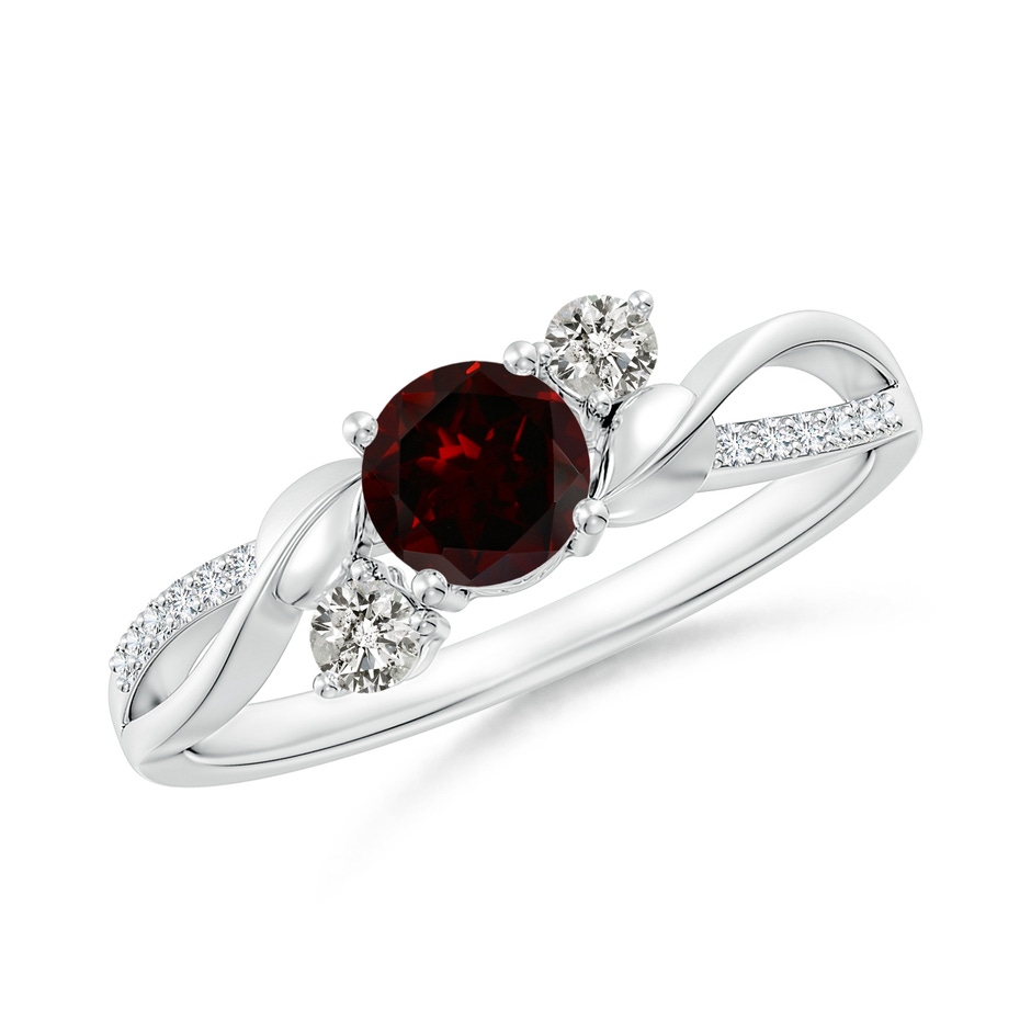 5mm A Garnet and Diamond Twisted Vine Ring in White Gold 