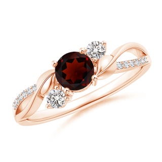 5mm AA Garnet and Diamond Twisted Vine Ring in Rose Gold