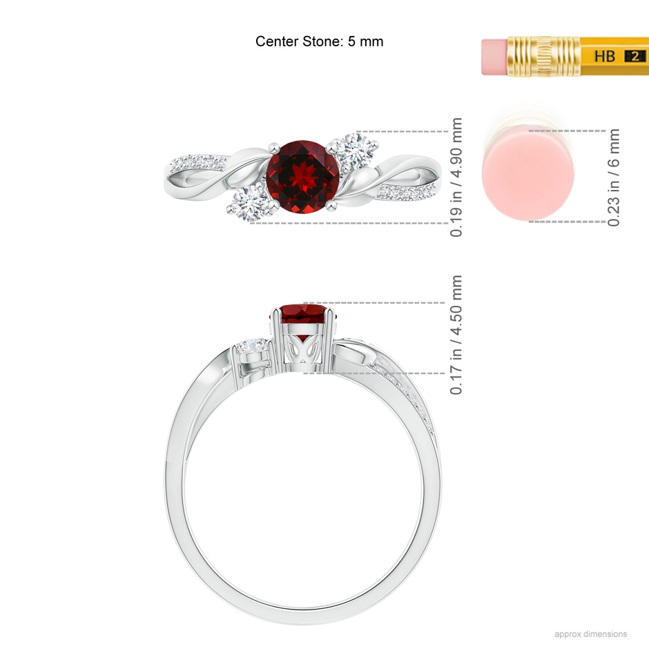 5mm AAAA Garnet and Diamond Twisted Vine Ring in White Gold ruler