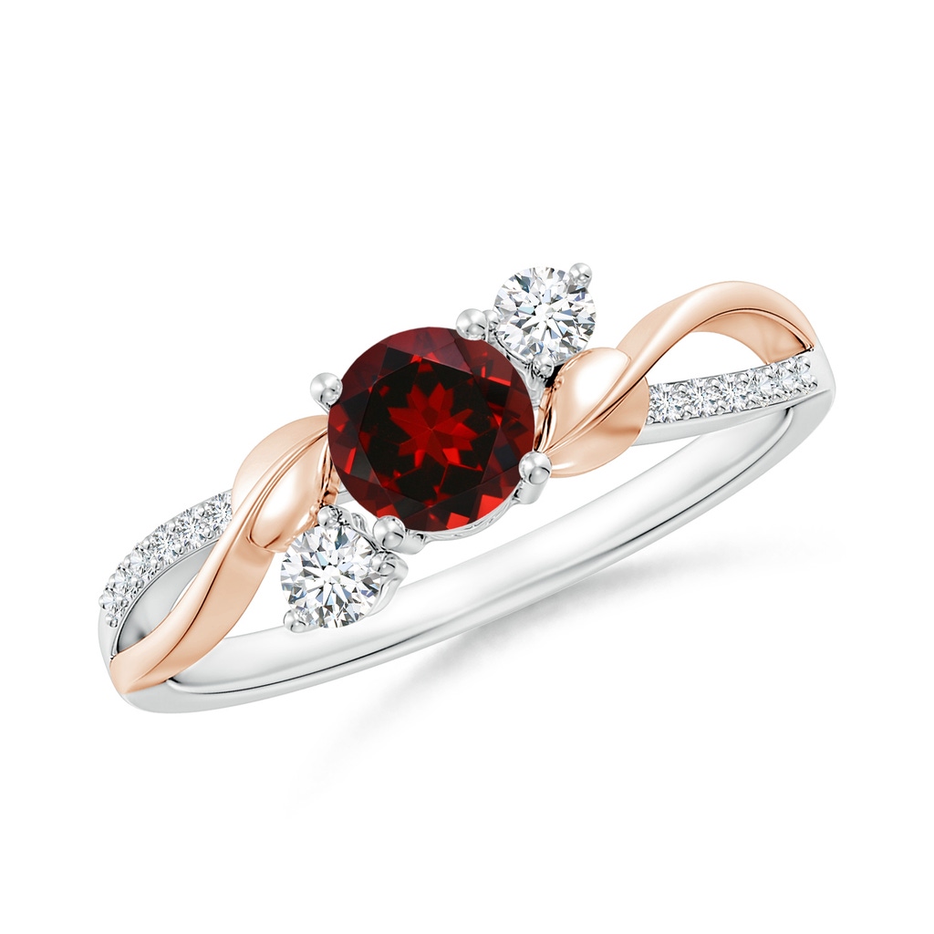 5mm AAAA Garnet and Diamond Twisted Vine Ring in White Gold Rose Gold