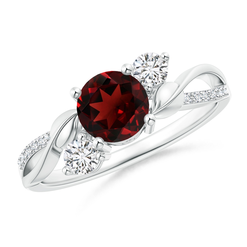 6mm AAA Garnet and Diamond Twisted Vine Ring in White Gold 