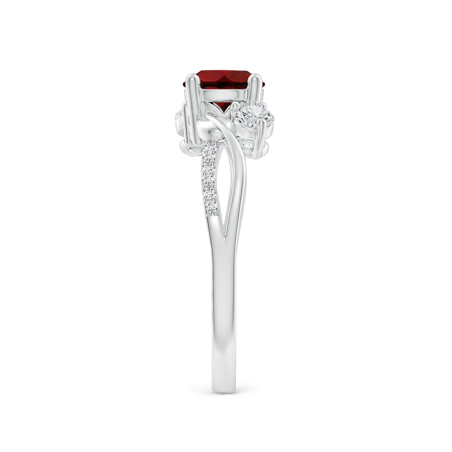 6mm AAA Garnet and Diamond Twisted Vine Ring in White Gold - side 6