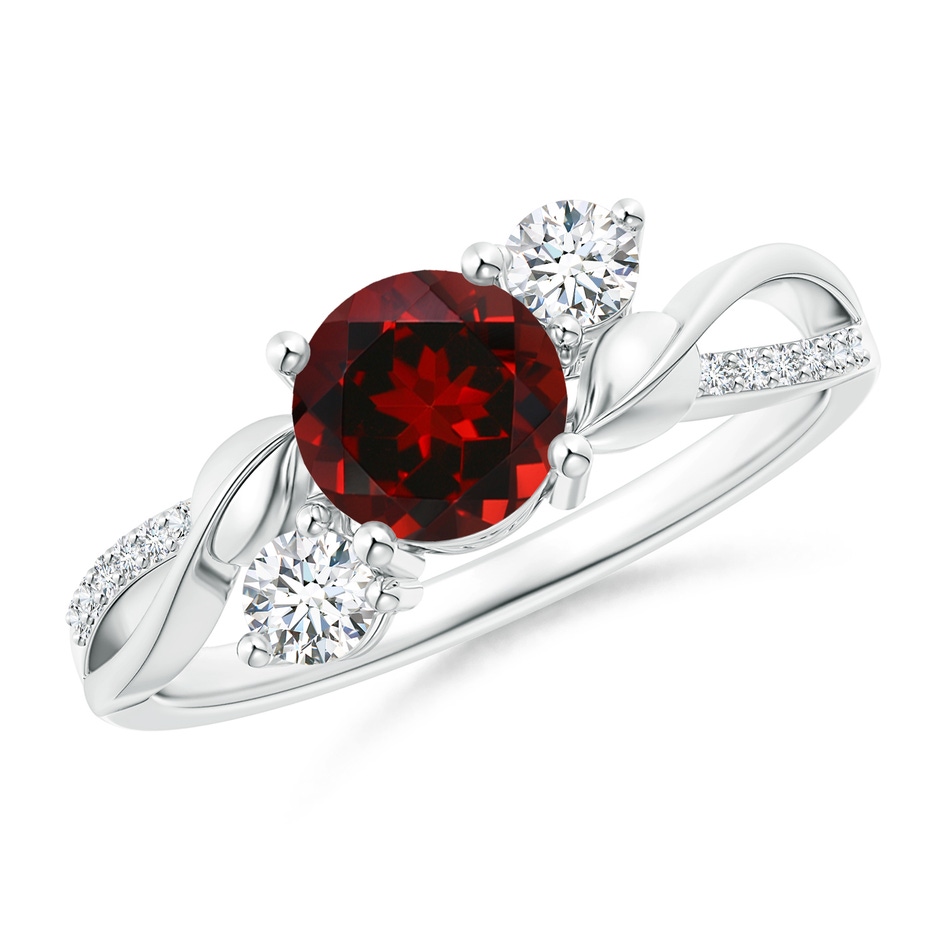 6mm AAAA Garnet and Diamond Twisted Vine Ring in P950 Platinum 