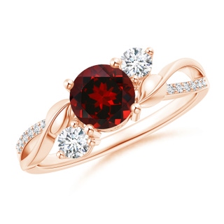 6mm AAAA Garnet and Diamond Twisted Vine Ring in Rose Gold