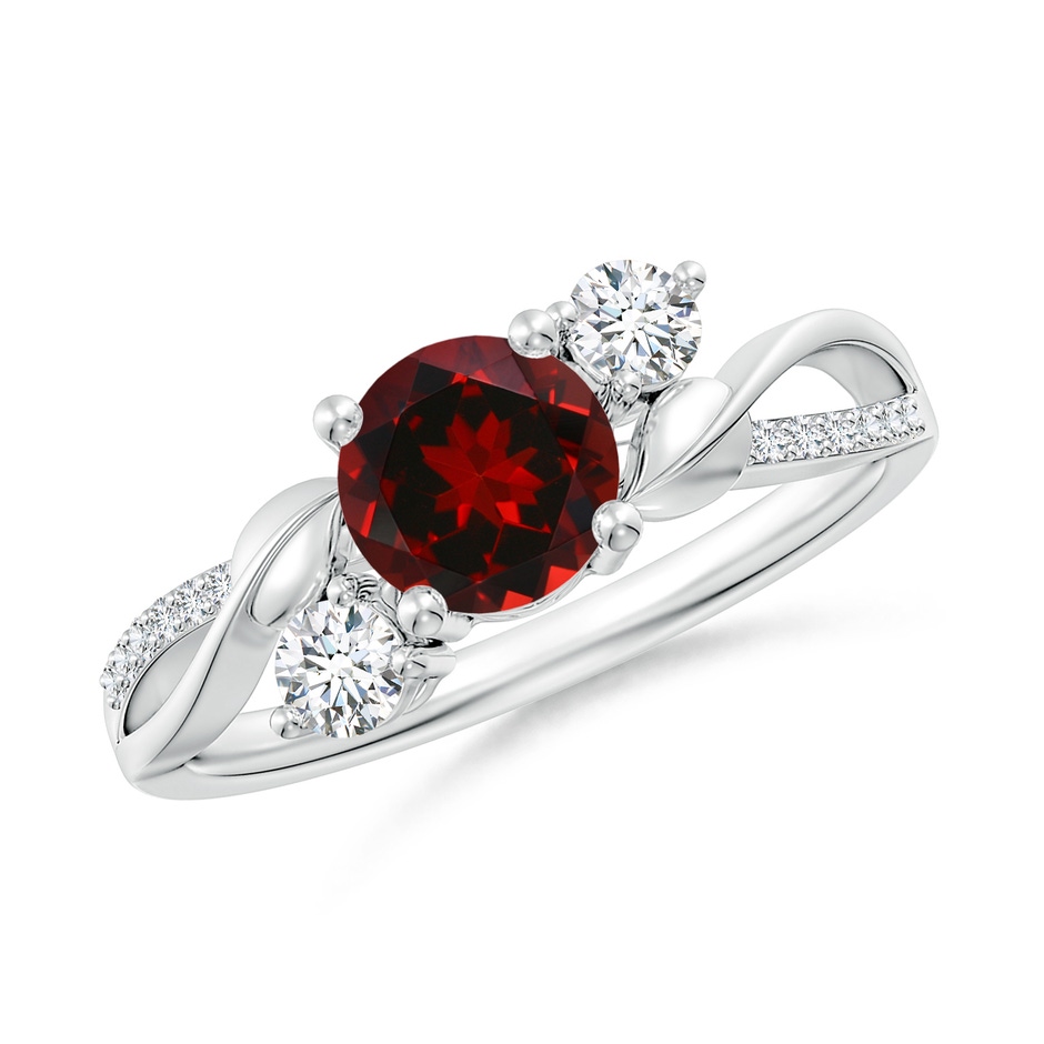6mm AAAA Garnet and Diamond Twisted Vine Ring in White Gold 