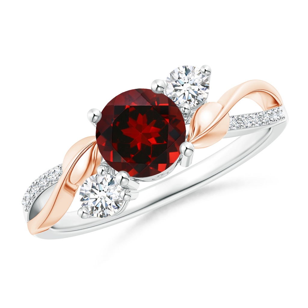 6mm AAAA Garnet and Diamond Twisted Vine Ring in White Gold Rose Gold
