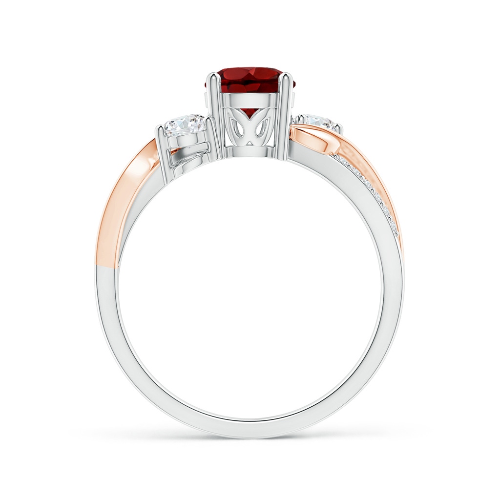 6mm AAAA Garnet and Diamond Twisted Vine Ring in White Gold Rose Gold Side-1