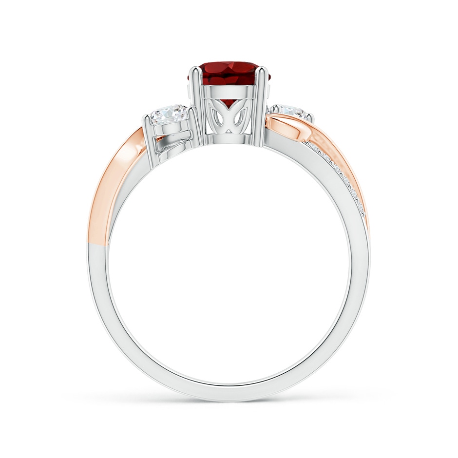 6mm AAAA Garnet and Diamond Twisted Vine Ring in White Gold Rose Gold side-1