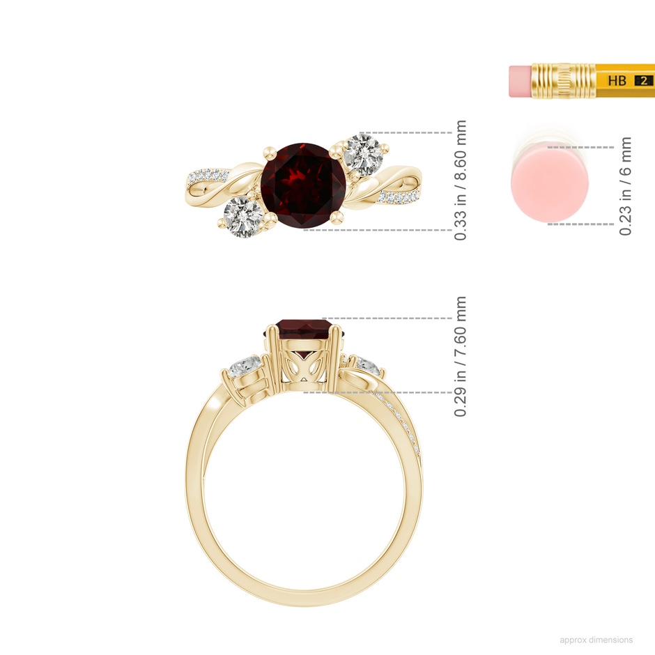 7mm A Garnet and Diamond Twisted Vine Ring in 18K Yellow Gold ruler