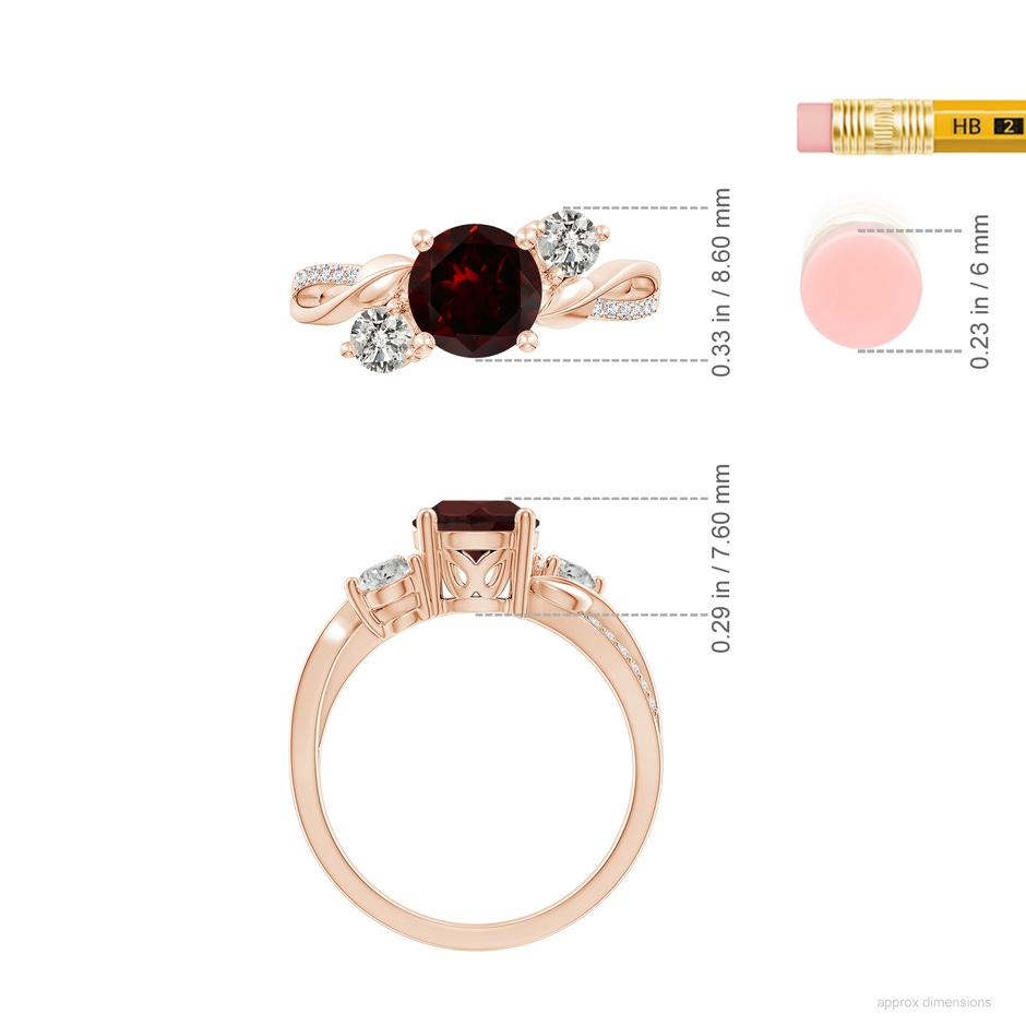 7mm A Garnet and Diamond Twisted Vine Ring in Rose Gold ruler