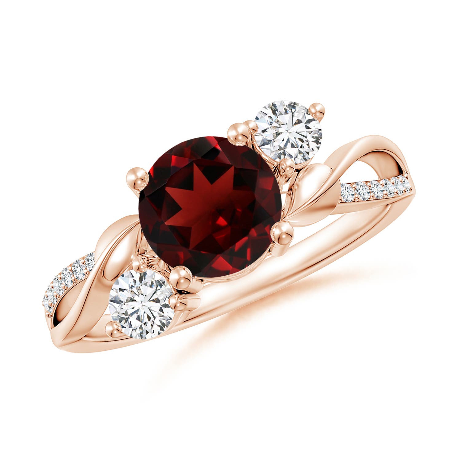 7mm AAA Garnet and Diamond Twisted Vine Ring in 18CT Rose Gold