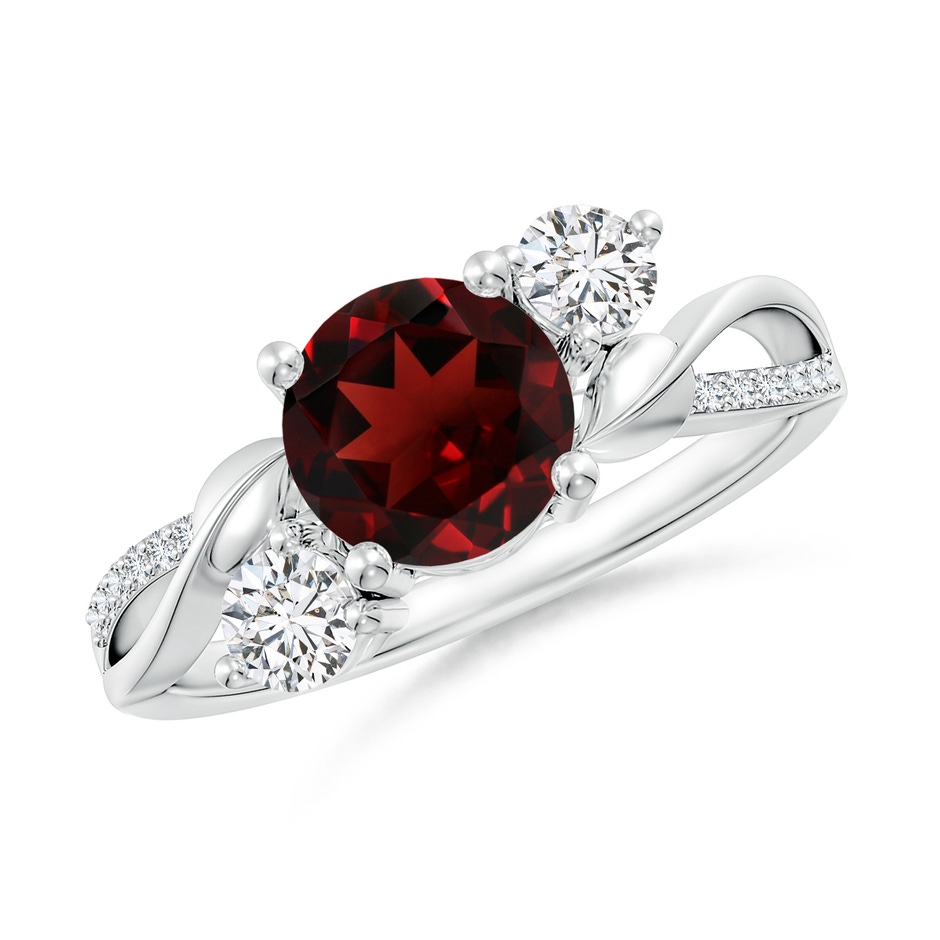7mm AAA Garnet and Diamond Twisted Vine Ring in 18K White Gold 