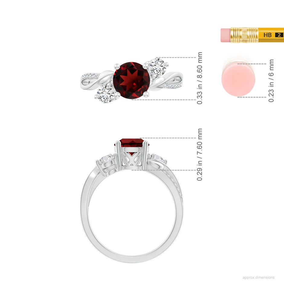 7mm AAA Garnet and Diamond Twisted Vine Ring in 18K White Gold ruler