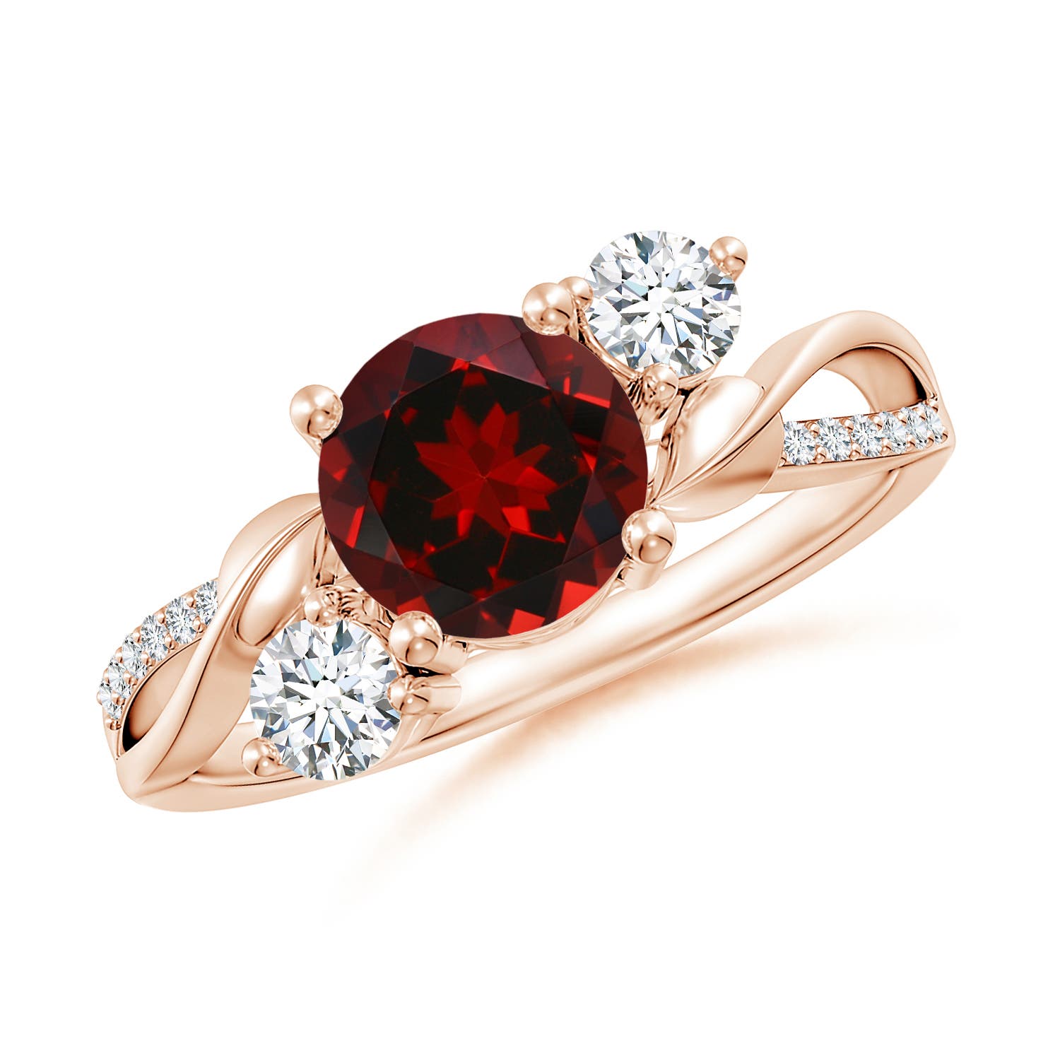 7mm AAAA Garnet and Diamond Twisted Vine Ring in 18CT Rose Gold