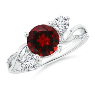7mm AAAA Garnet and Diamond Twisted Vine Ring in P950 Platinum