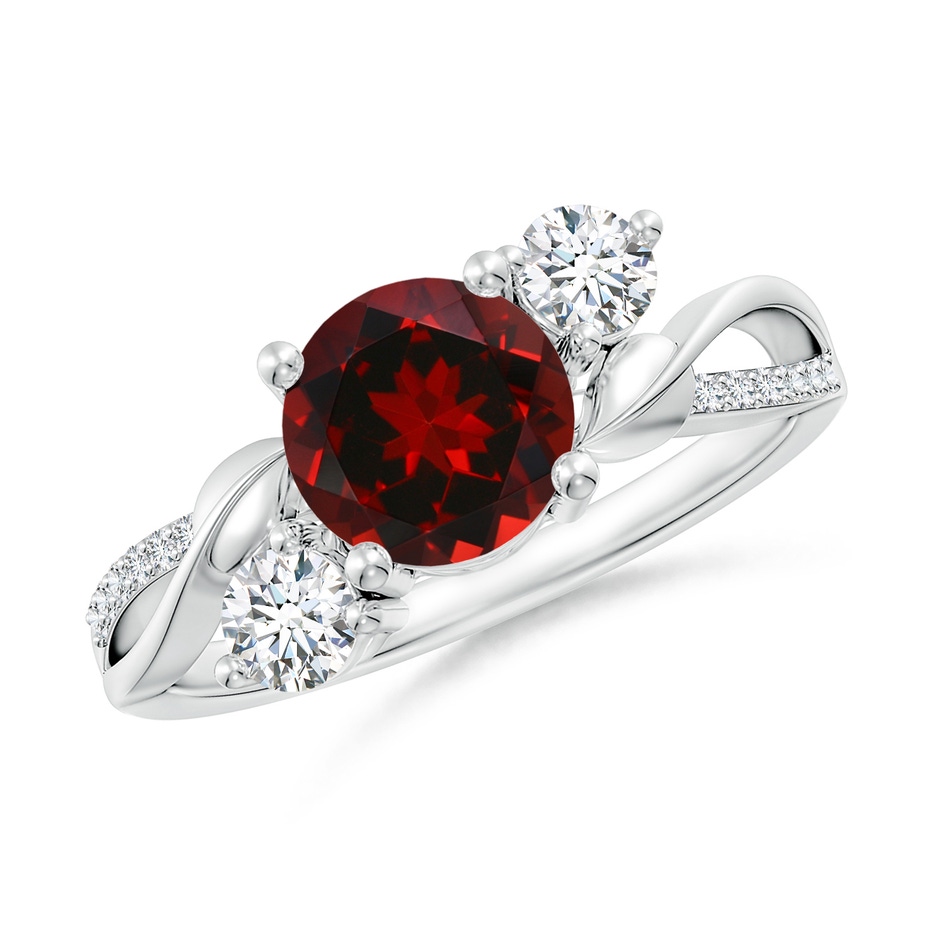 7mm AAAA Garnet and Diamond Twisted Vine Ring in P950 Platinum 