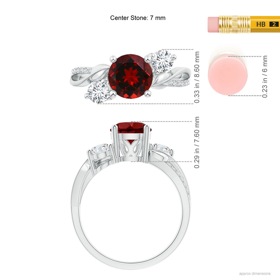 7mm AAAA Garnet and Diamond Twisted Vine Ring in P950 Platinum ruler