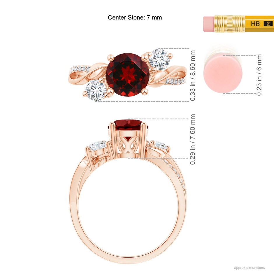 7mm AAAA Garnet and Diamond Twisted Vine Ring in Rose Gold ruler