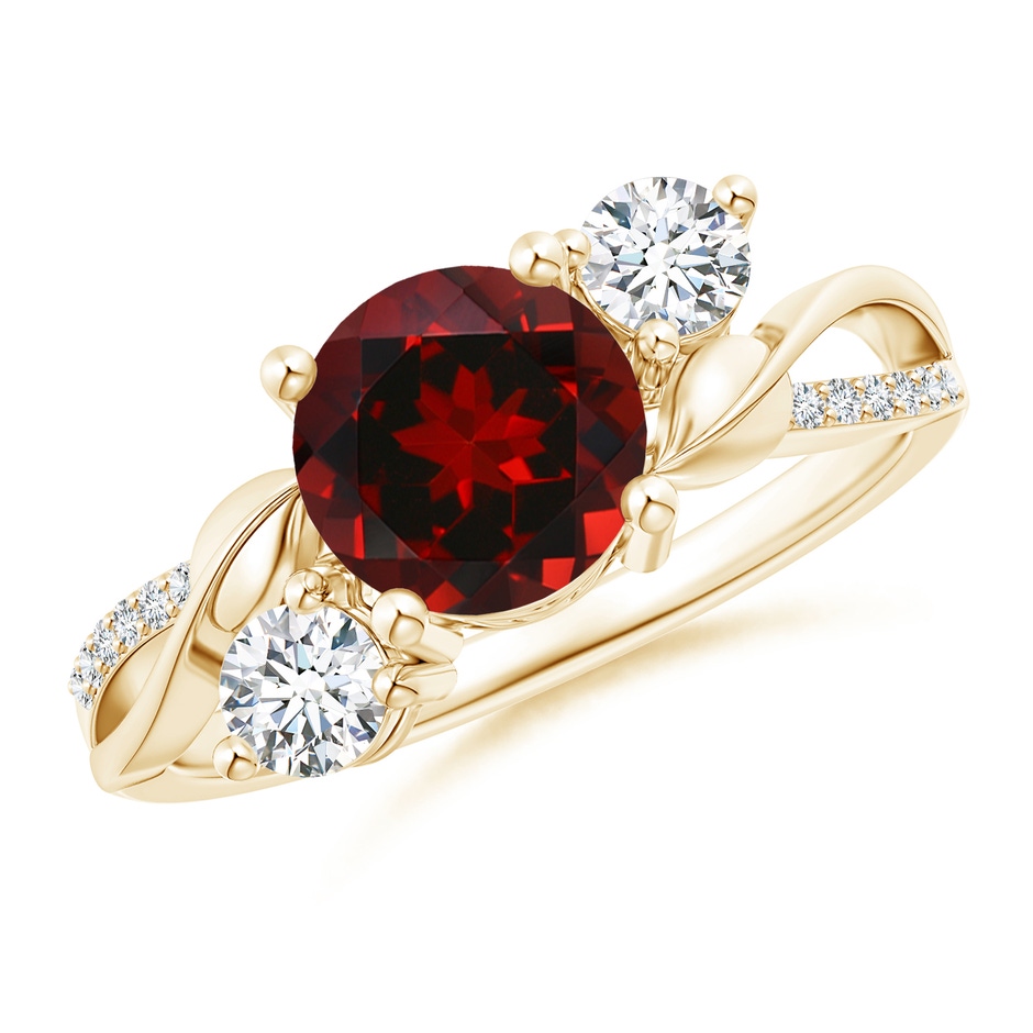 7mm AAAA Garnet and Diamond Twisted Vine Ring in Yellow Gold 