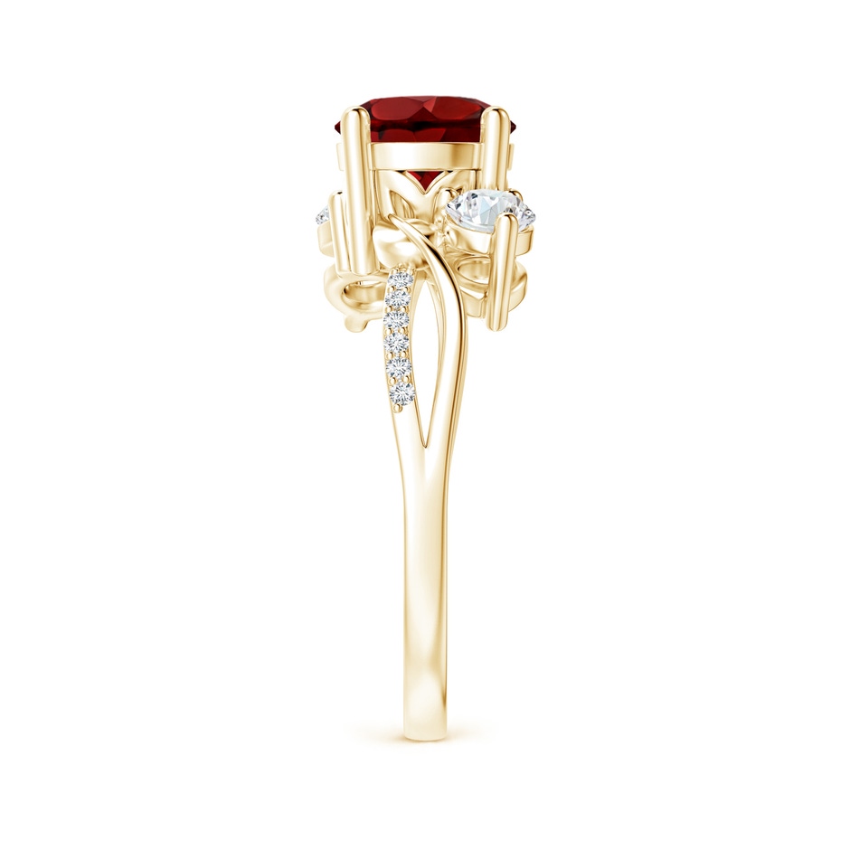 7mm AAAA Garnet and Diamond Twisted Vine Ring in Yellow Gold side-2