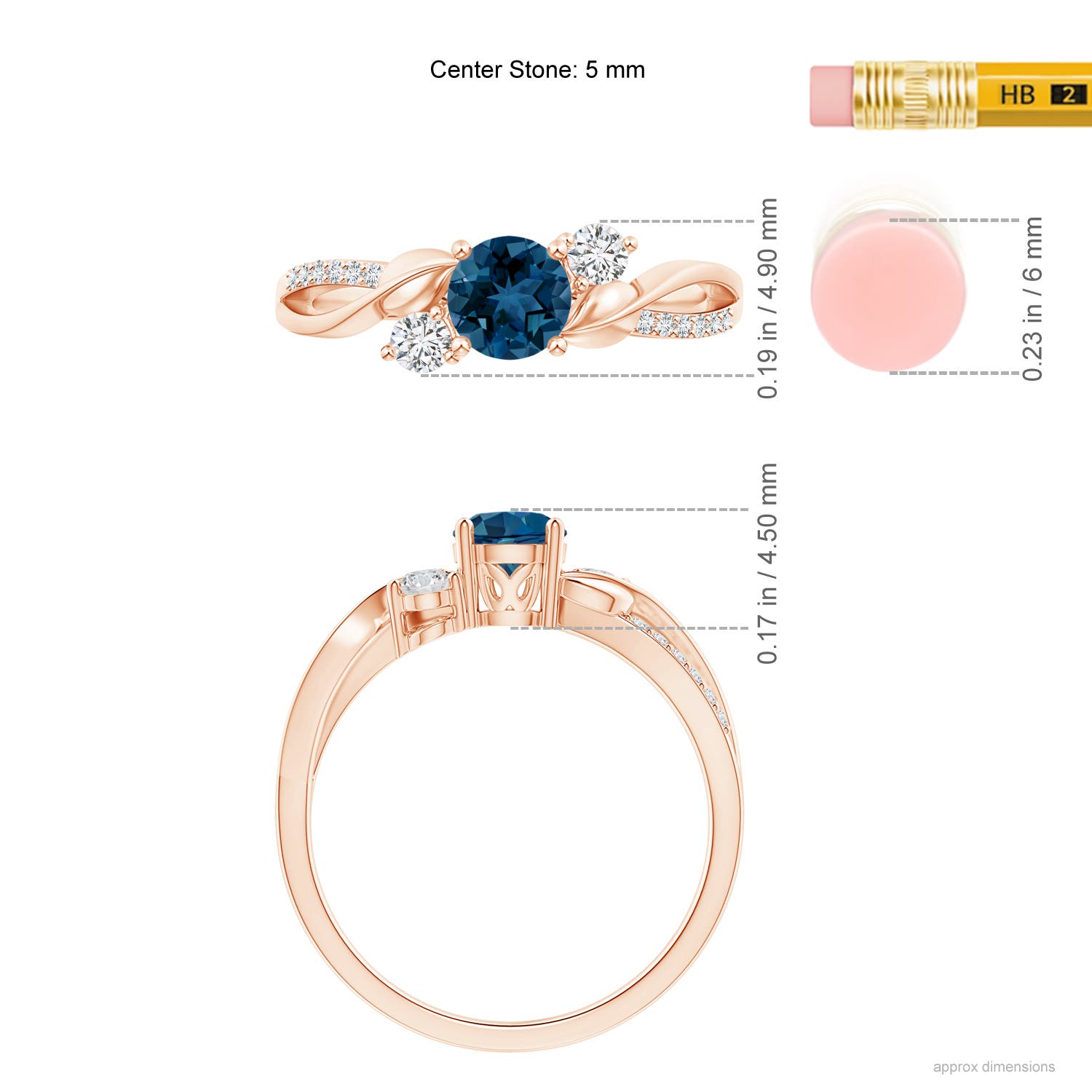 AAA - London Blue Topaz / 0.8 CT / 14 KT Rose Gold