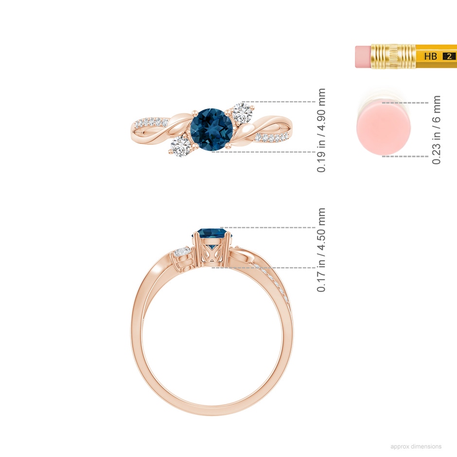 5mm AAA London Blue Topaz and Diamond Twisted Vine Ring in Rose Gold ruler