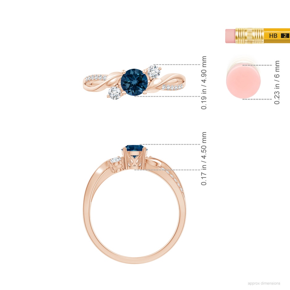 5mm AAAA London Blue Topaz and Diamond Twisted Vine Ring in 9K Rose Gold ruler