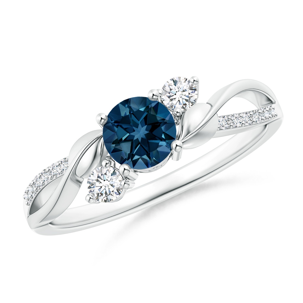 5mm AAAA London Blue Topaz and Diamond Twisted Vine Ring in P950 Platinum