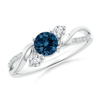 5mm AAAA London Blue Topaz and Diamond Twisted Vine Ring in P950 Platinum