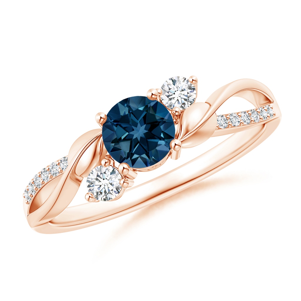 5mm AAAA London Blue Topaz and Diamond Twisted Vine Ring in Rose Gold