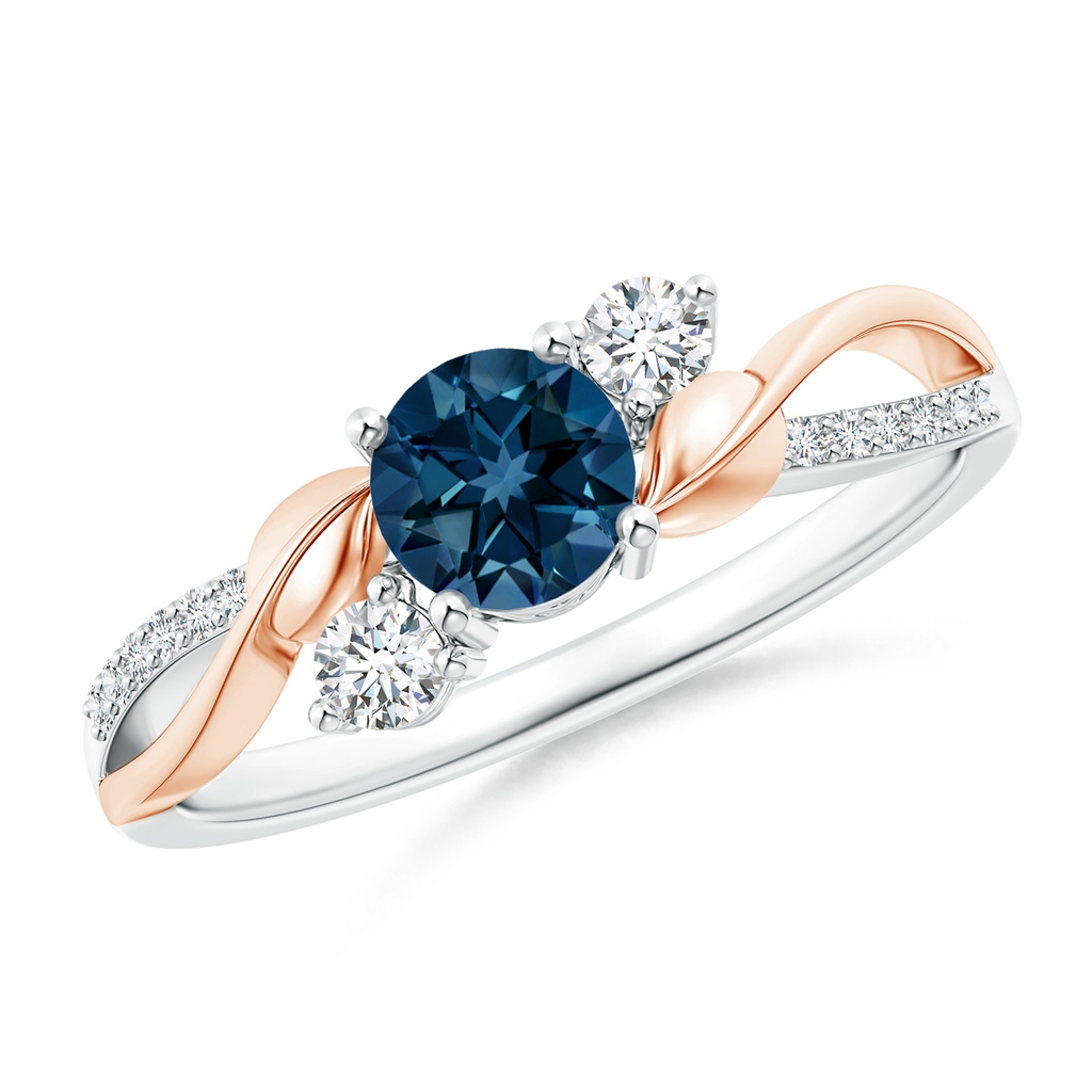 5mm AAAA London Blue Topaz and Diamond Twisted Vine Ring in White Gold Rose Gold