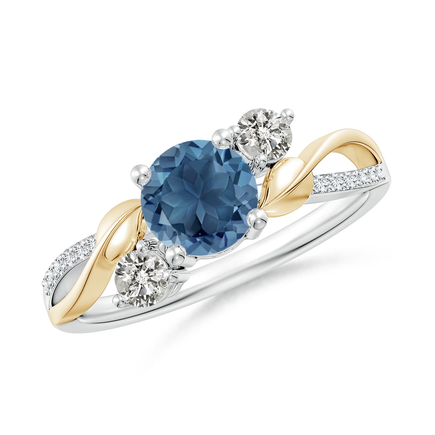 6mm A London Blue Topaz and Diamond Twisted Vine Ring in White Gold Yellow Gold
