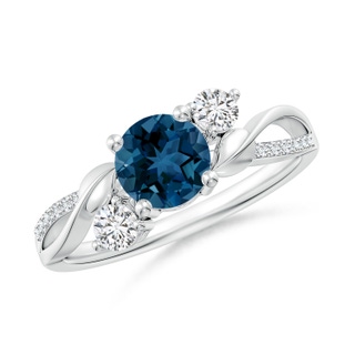 6mm AAA London Blue Topaz and Diamond Twisted Vine Ring in White Gold