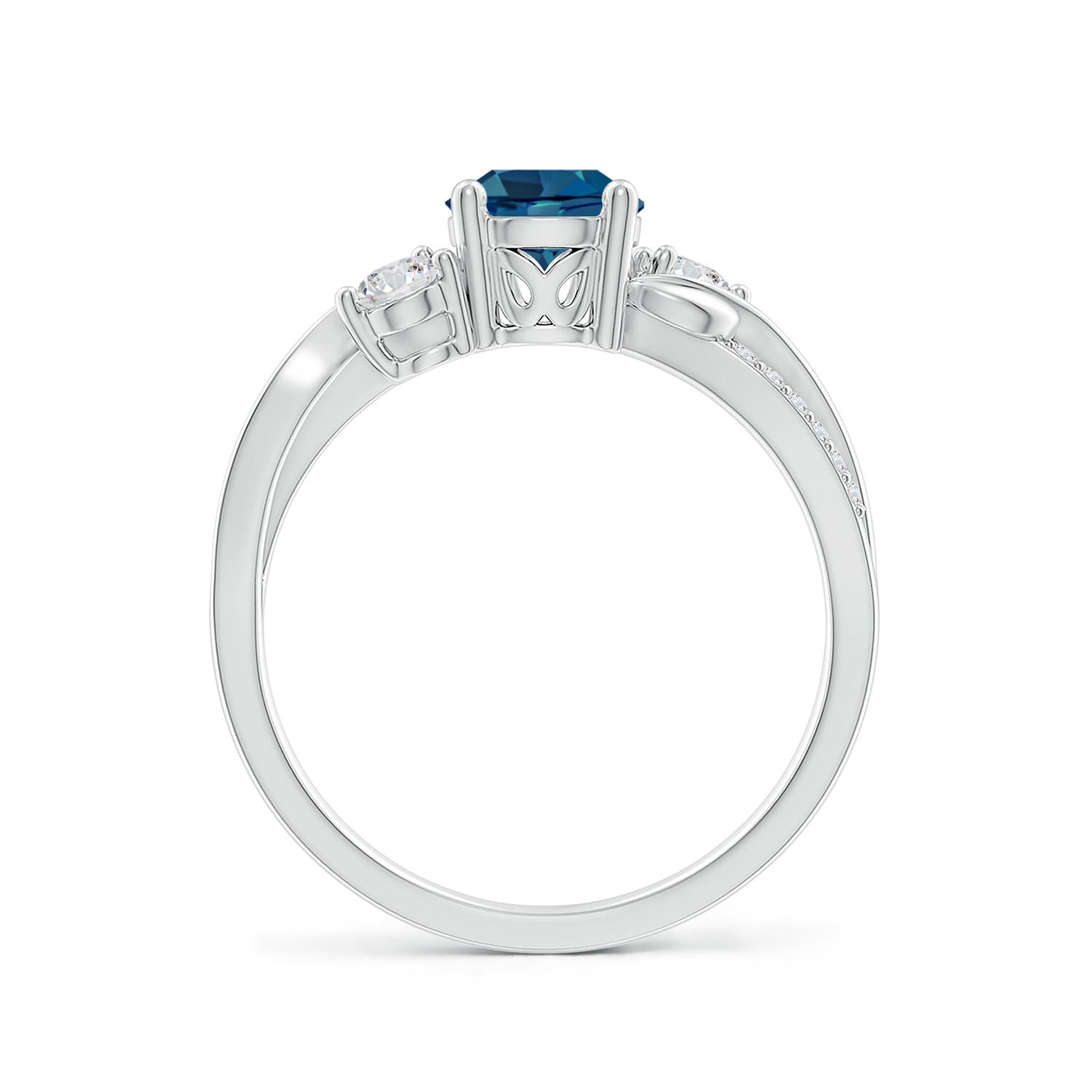 6mm AAA London Blue Topaz and Diamond Twisted Vine Ring in White Gold - side 2