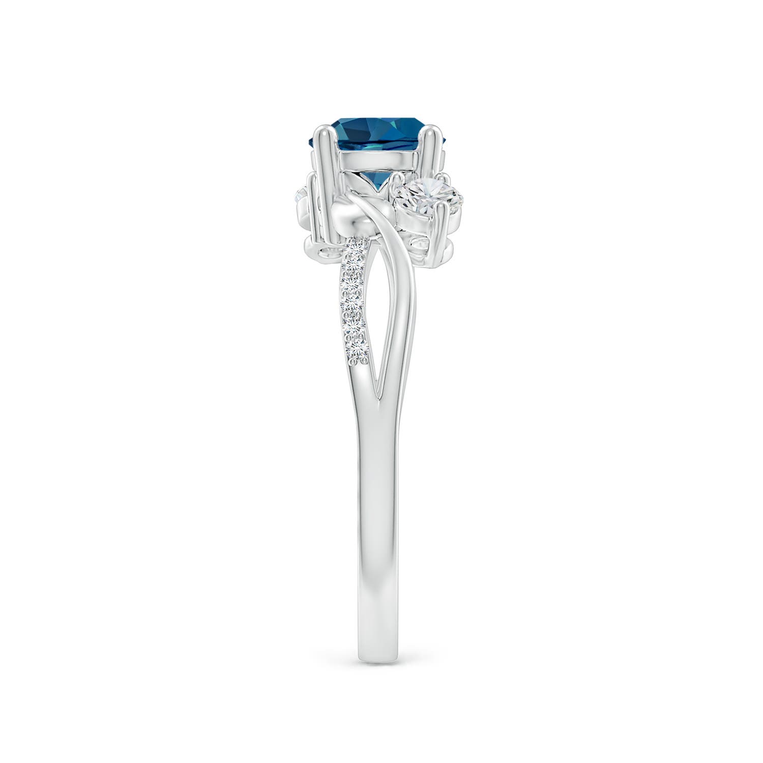 6mm AAA London Blue Topaz and Diamond Twisted Vine Ring in White Gold - side 3