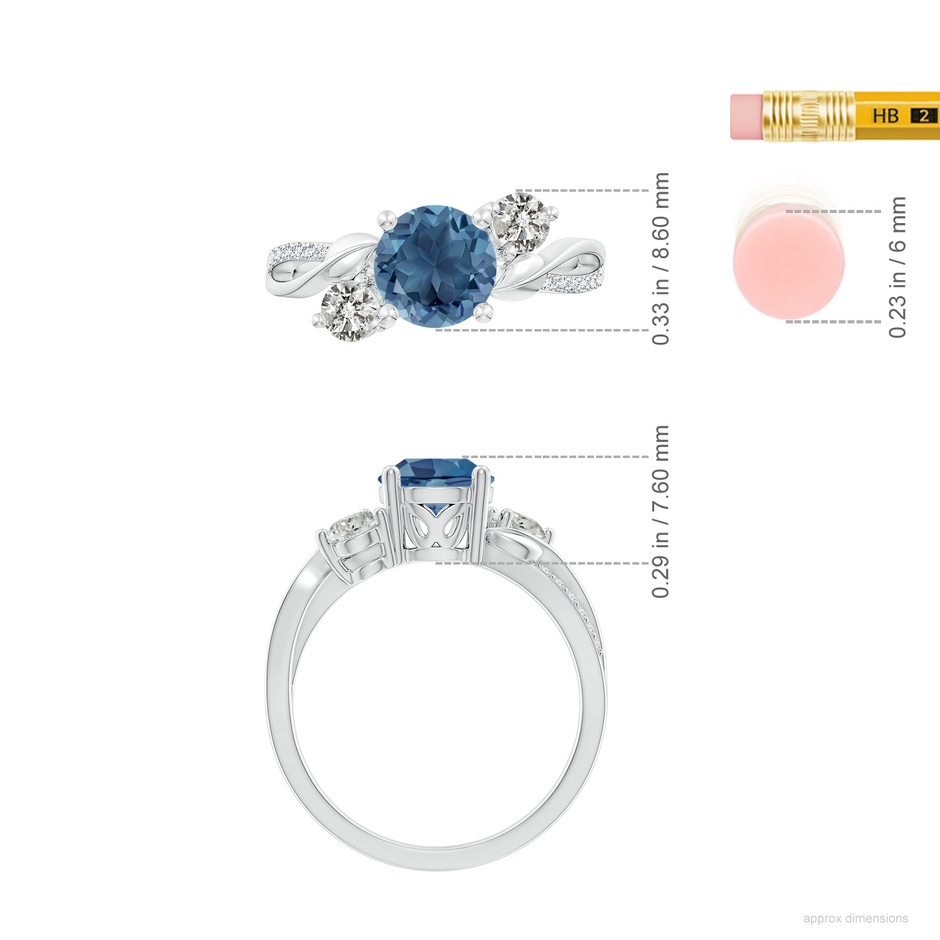 7mm A London Blue Topaz and Diamond Twisted Vine Ring in White Gold ruler