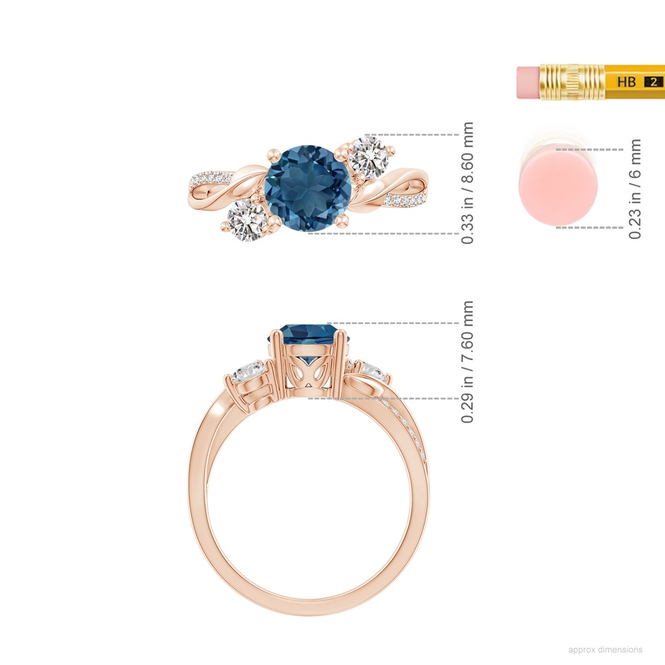 7mm AA London Blue Topaz and Diamond Twisted Vine Ring in Rose Gold ruler