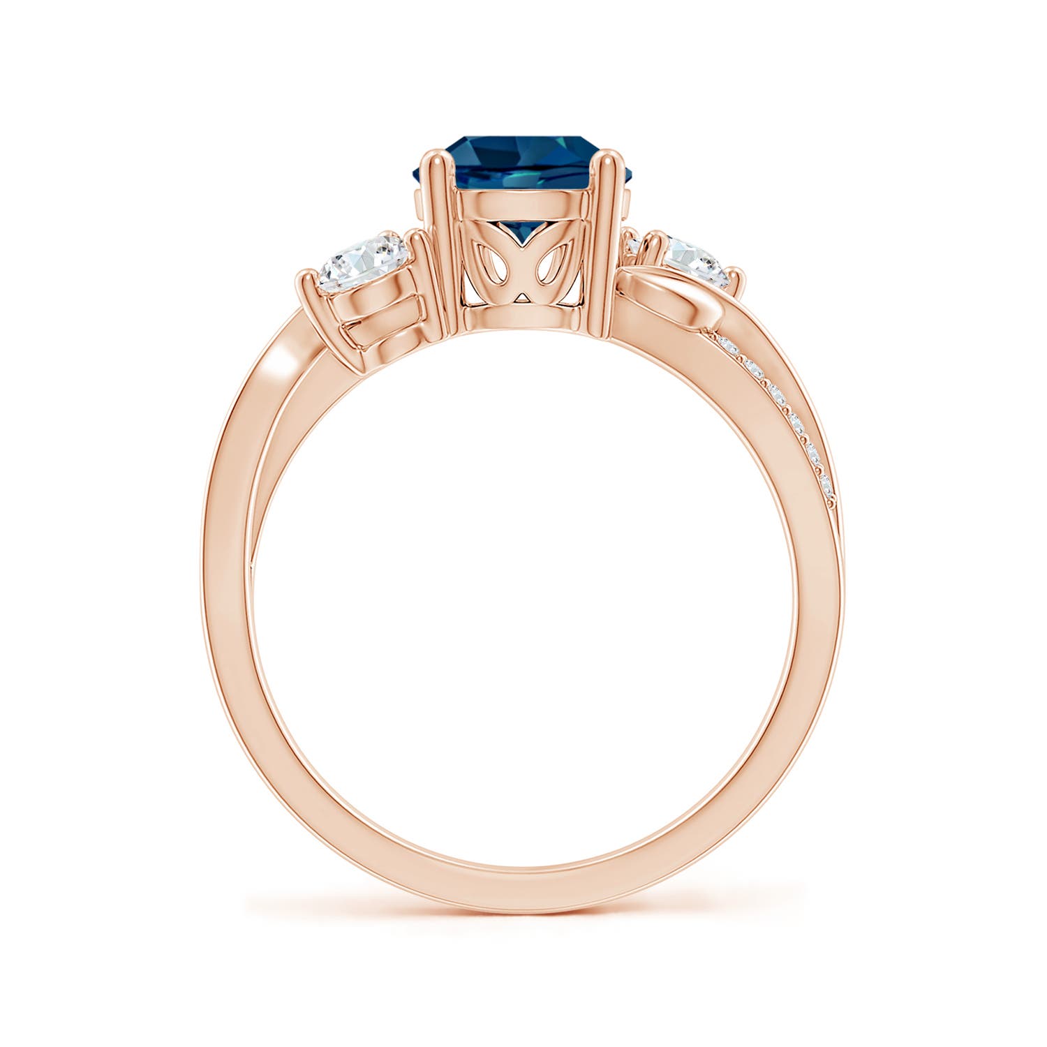 7mm AAAA London Blue Topaz and Diamond Twisted Vine Ring in 18K Rose Gold