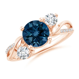 7mm AAAA London Blue Topaz and Diamond Twisted Vine Ring in Rose Gold