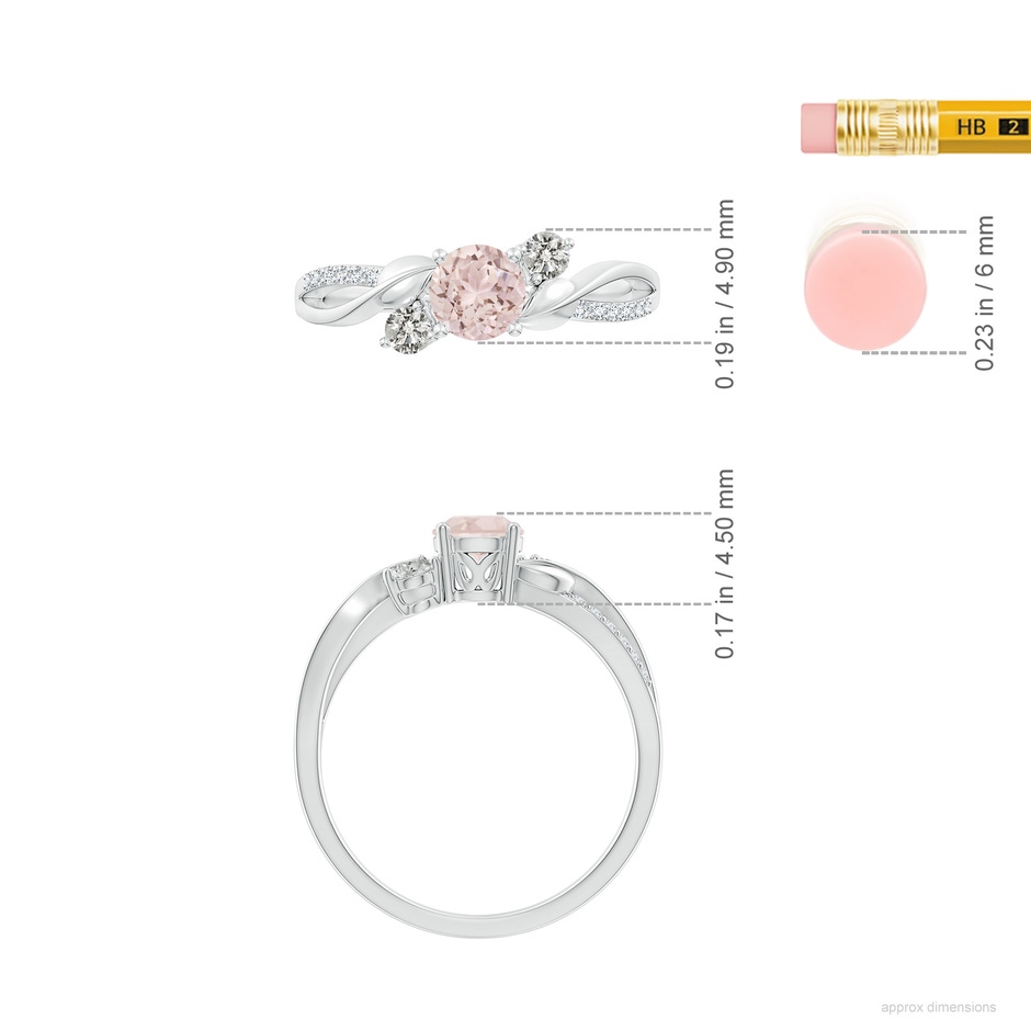 5mm A Morganite and Diamond Twisted Vine Ring in 9K White Gold ruler