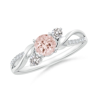 5mm AA Morganite and Diamond Twisted Vine Ring in 9K White Gold