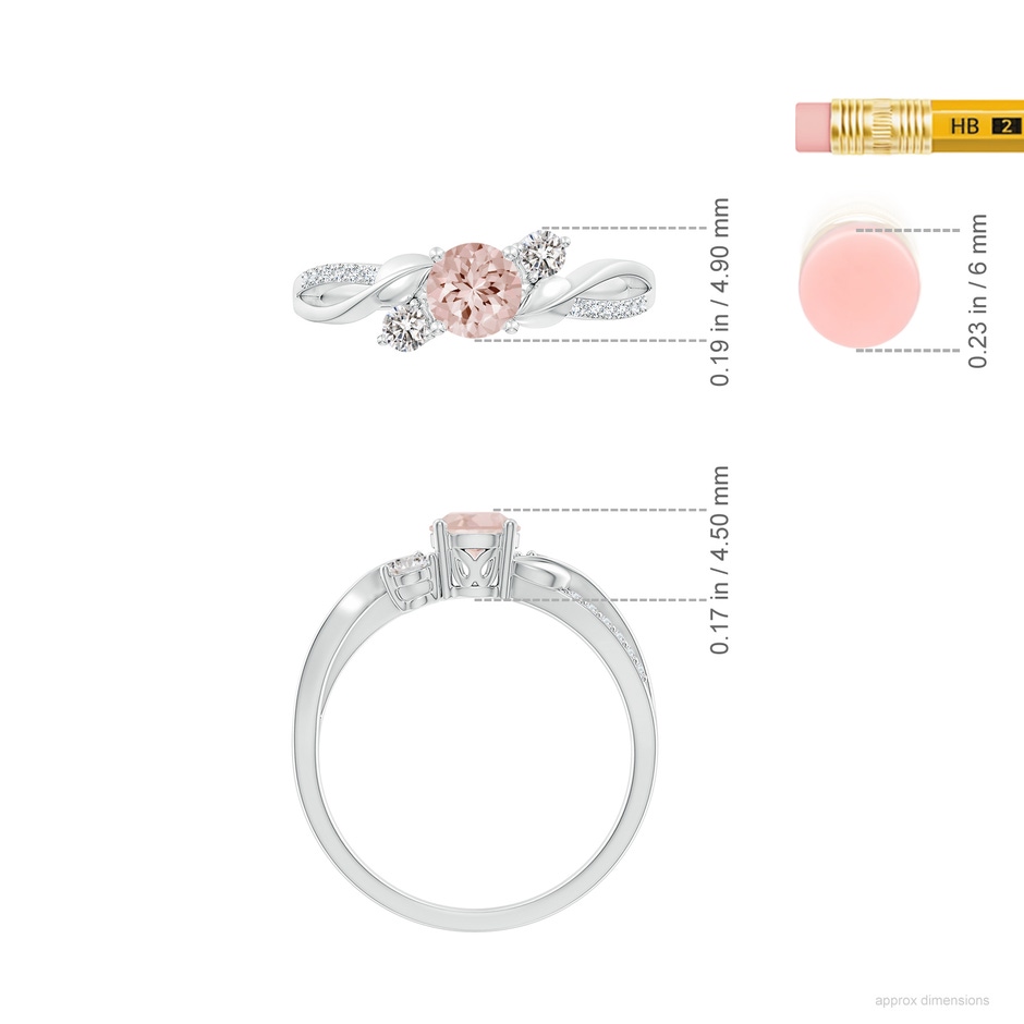 5mm AA Morganite and Diamond Twisted Vine Ring in 9K White Gold ruler
