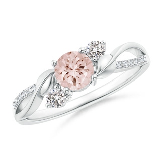 5mm AA Morganite and Diamond Twisted Vine Ring in White Gold
