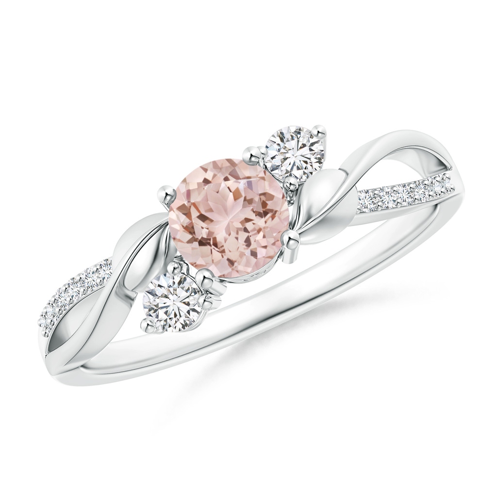 5mm AAA Morganite and Diamond Twisted Vine Ring in 9K White Gold