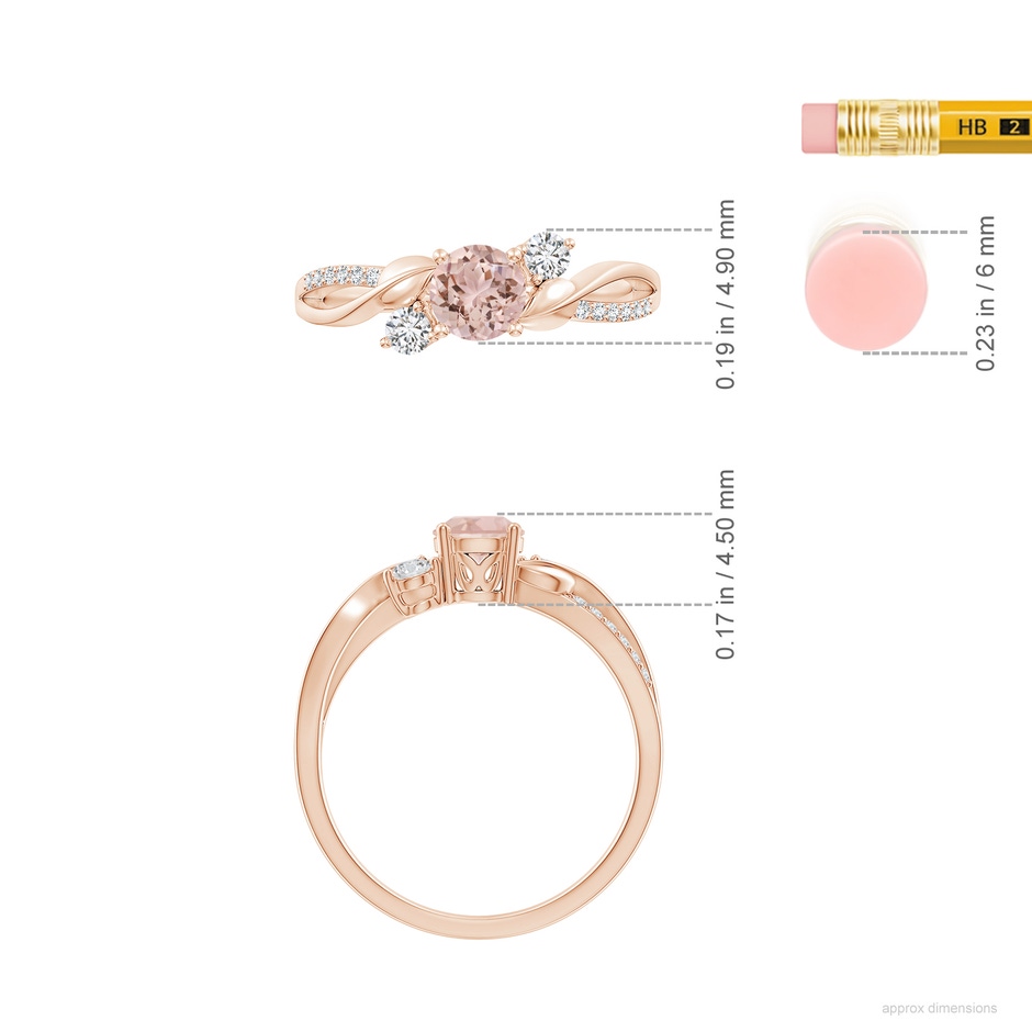 5mm AAA Morganite and Diamond Twisted Vine Ring in Rose Gold ruler