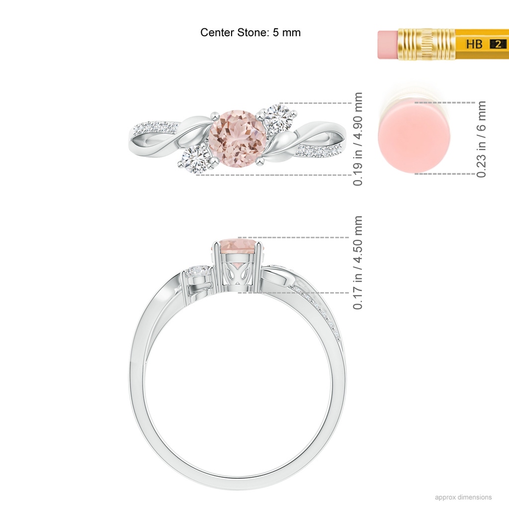 5mm AAA Morganite and Diamond Twisted Vine Ring in White Gold Ruler